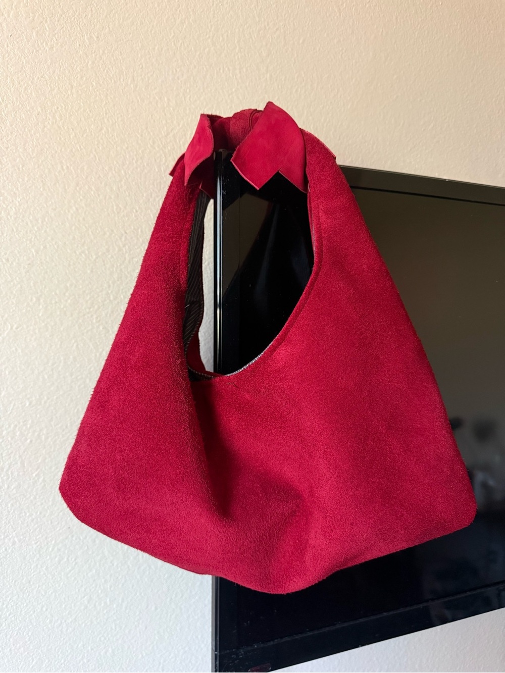 Red Suede Shoulder Bag - Women's Hobo Tote
